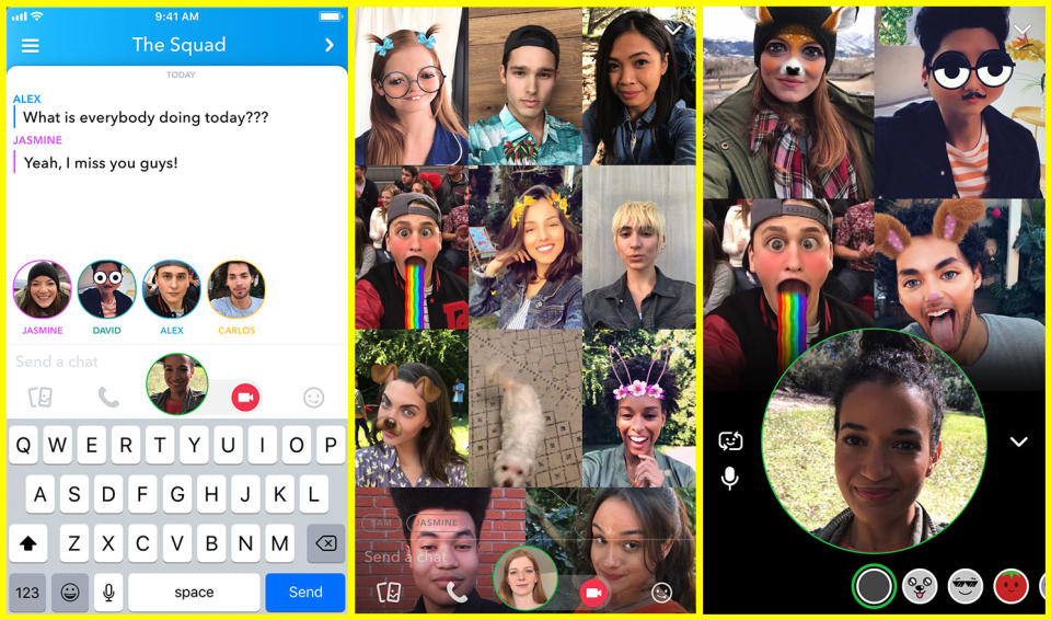 Examples of the group calling feature on Snapchat