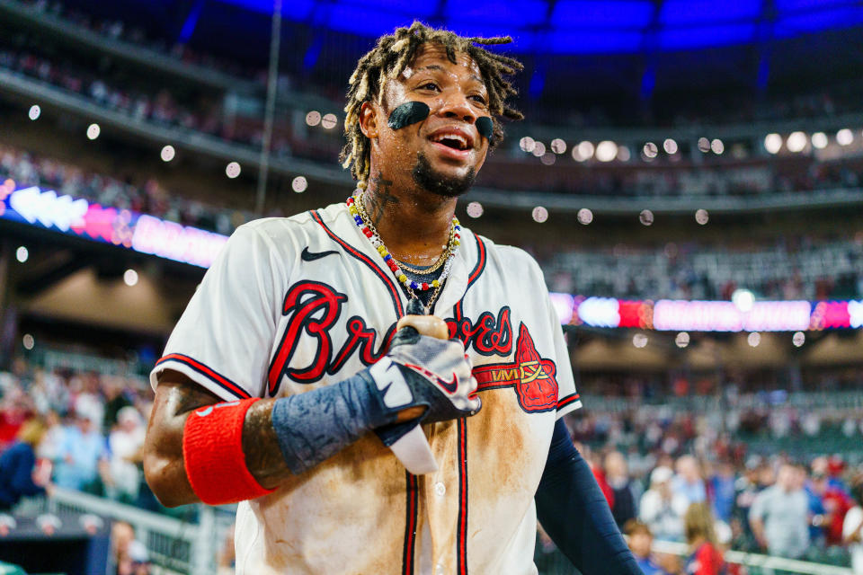 勇士Ronald Acuña Jr.完成大聯盟史上第一位40轟、70盜的球員。（Photo by Matthew Grimes Jr./Atlanta Braves/Getty Images）