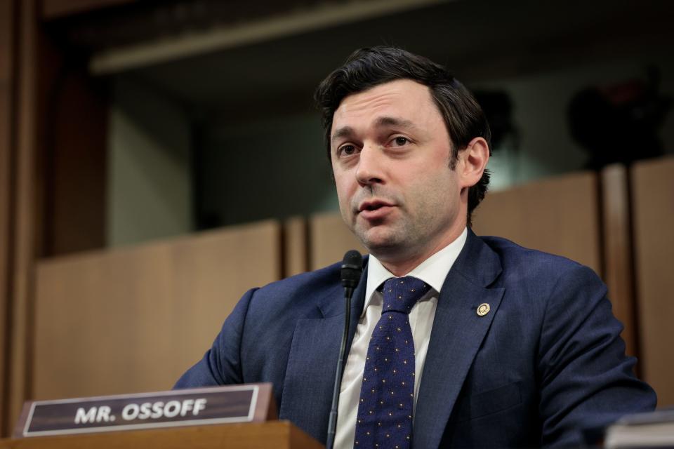 WASHINGTON, DC - APRIL 4: Sen. Jon Ossoff (D-GA) speaks during a Senate Judiciary Committee business meeting to vote on Supreme Court nominee Judge Ketanji Brown Jackson on Capitol Hill, April 4, 2022 in Washington, DC. A confirmation vote from the full Senate will come later this week.