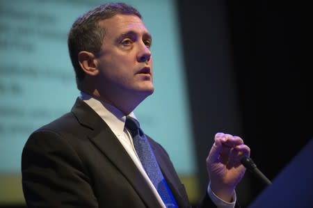 The Federal Reserve Bank of St. Louis' President and CEO James Bullard speaks during the "Hyman P. Minsky Conference on the State of the U.S. and World Economies," in New York