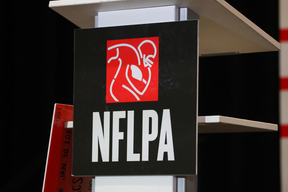 MIAMI BEACH, FL - JANUARY 30: A general view of the National Football League Players Association logo during the NFLPA press conference on January 30, 2020 at the Miami Beach Convention Center in Miami Beack, FL. (Photo by Rich Graessle/PPI/Icon Sportswire via Getty Images)