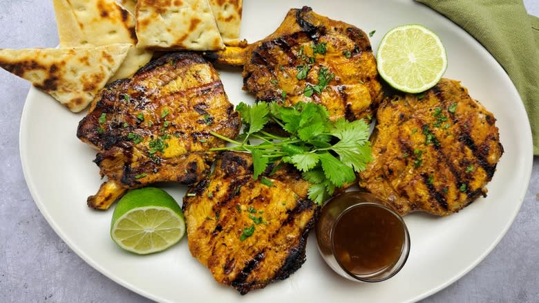 grilled tandoori pork chop plate