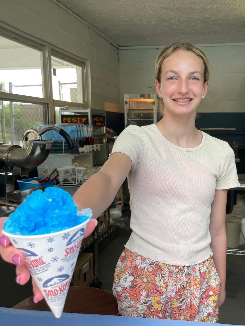 Emma Russell, 13, said the most popular thing in the concession stand at Karns Lions Club Community Pool is sno cones. June 5, 2023.