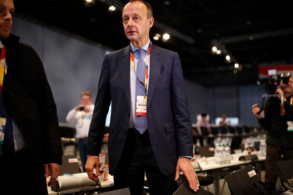 German conservative Christian Democratic Union (CDU) party's politician Friedrich Merz arrives for the start of the party's annual congress on November 22, 2019 in Leipzig, eastern Germany. - Angela Merkel's Christian Democrats (CDU) open their two-day party conference amid mutinous grumblings over the leadership of party chairman Annegret Kramp-Karrenbauer. (Photo by Odd Andersen / AFP) (Photo by ODD ANDERSEN/AFP via Getty Images)