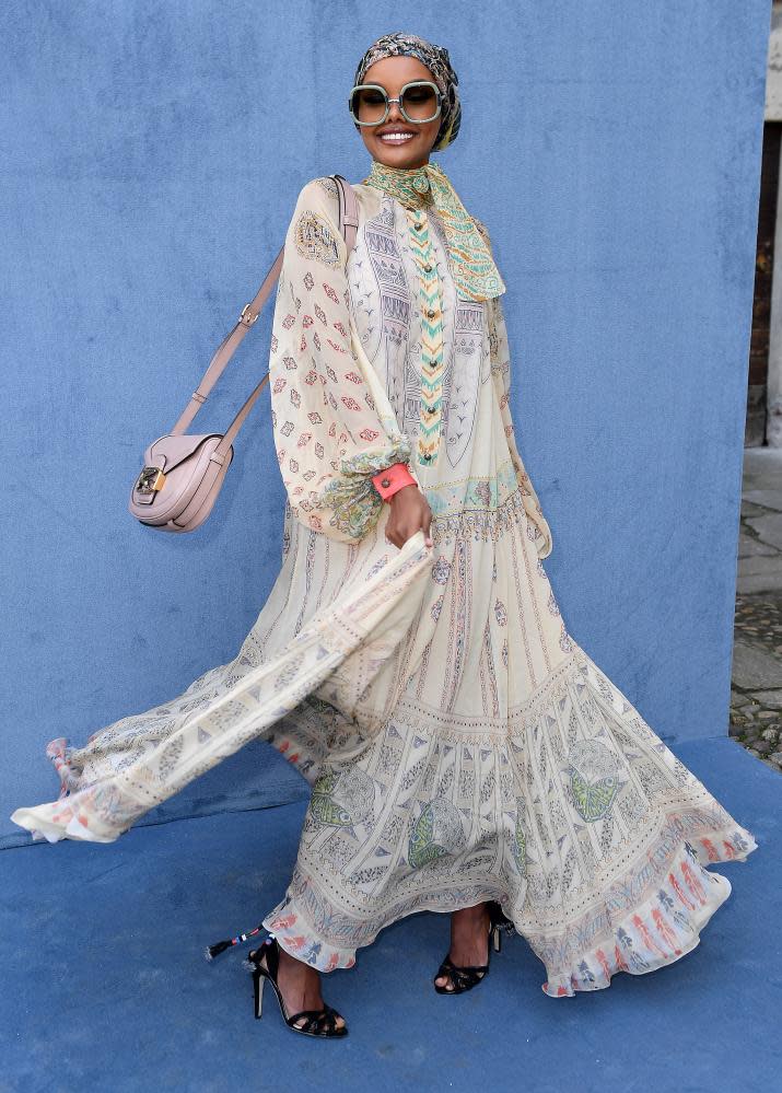 Halima Aden in Milan, February 2020.