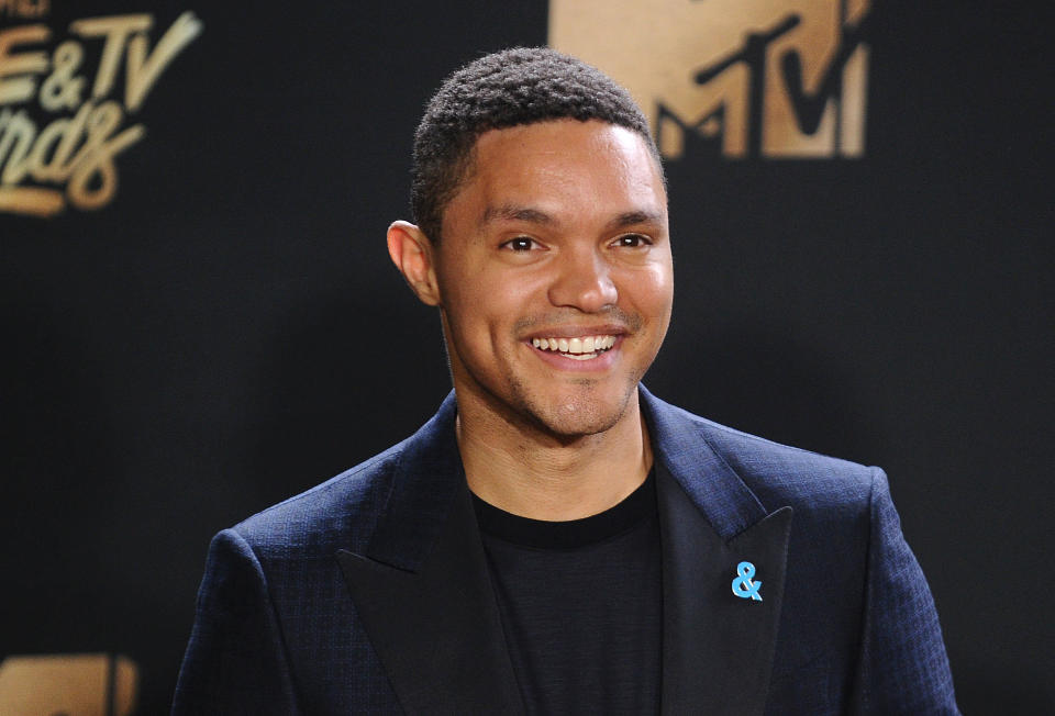 Trevor Noah poses in the press room at the 2017 MTV Movie and TV Awards at The Shrine Auditorium on May 7, 2017 in Los Angeles, California.&nbsp;