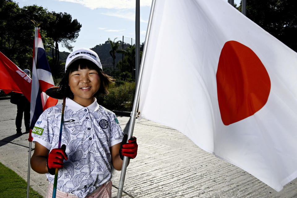 Miroku Suto, of Japan, poses for a photo after the final round at the Junior World Championships golf tournament at Singing Hills Golf Resort on Thursday, July 14, 2022, in El Cajon, Calif. (AP Photo/Denis Poroy)