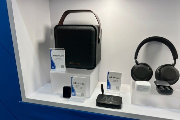 An assortment of Auracast devices on display at CES 2024.