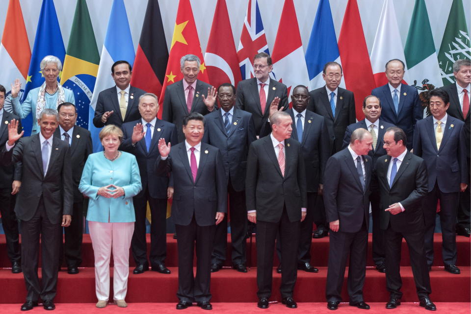 Obama, Merkel, and other world leaders pose for a family photo at the G20 summit in Hangzhou, China.