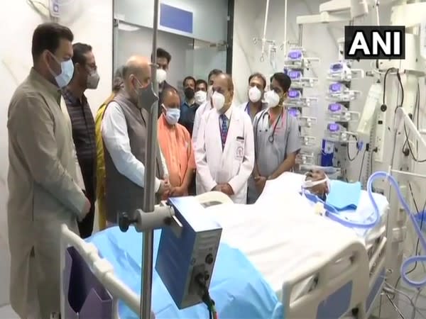 Union Home Minister Amit Shah and Chief Minister Yogi Adityanath at SGPGI hospital in Lucknow. (Photo/ANI)