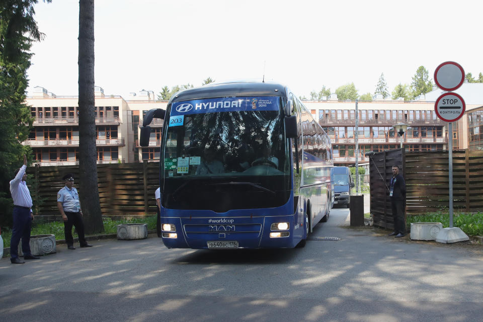 <p>Leaving the gates of the hotel. </p>