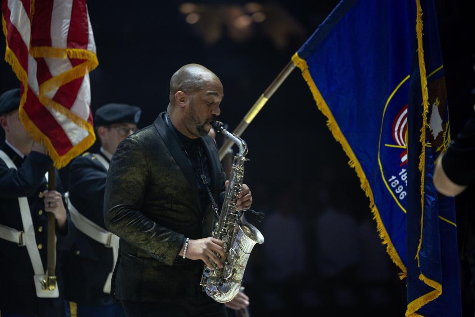 The national anthem is performed before the NBA basketball game between the Utah Jazz and the Oklahoma City Thunder at the Delta Center in Salt Lake City on Tuesday, Feb. 6, 2024. | Megan Nielsen, Deseret News