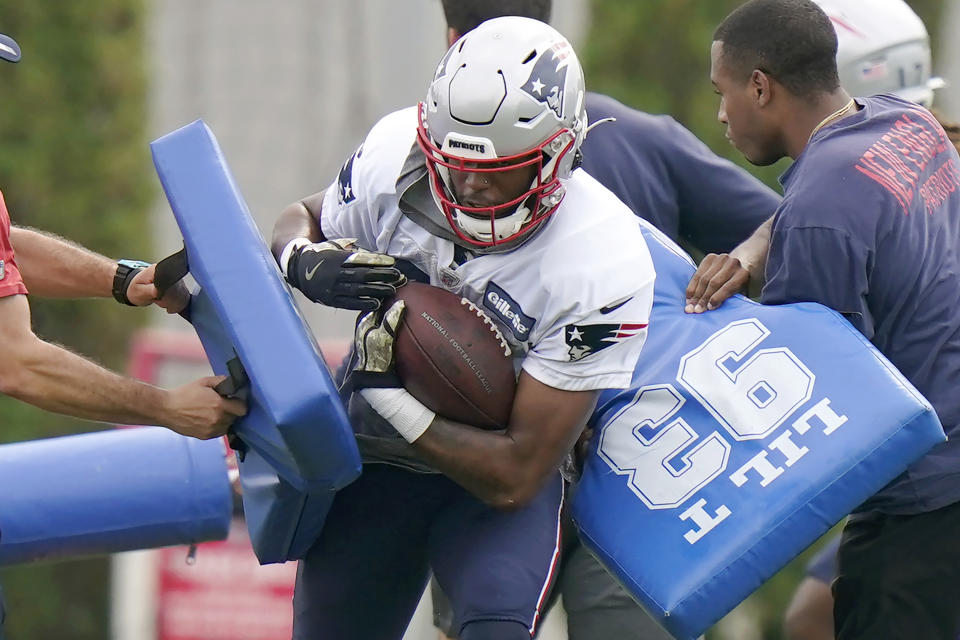 New England Patriots wide receiver Jakobi Meyers works a drill during NFL football practice, Wednesday, Sept. 15, 2021, in Foxborough, Mass. (AP Photo/Steven Senne)