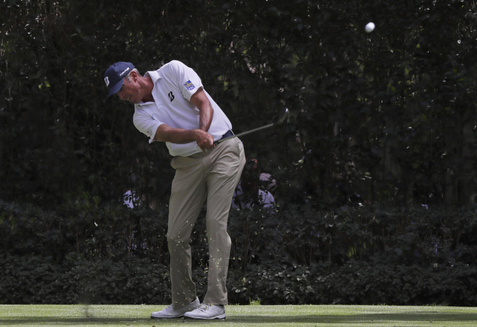 Matt Kuchar hits the ball on the 3rd hole on the second day of competition of the WGC-Mexico Championship at the Chapultepec Golf Club in Mexico City, Friday, Feb. 22, 2019. (AP Photo/Marco Ugarte)