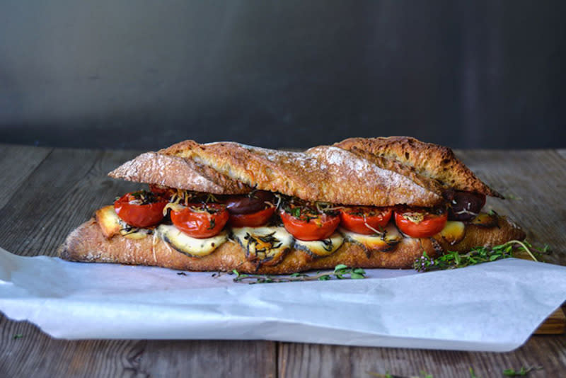 Grilled Tomato, Chèvre, and Thyme Baguette Sandwich