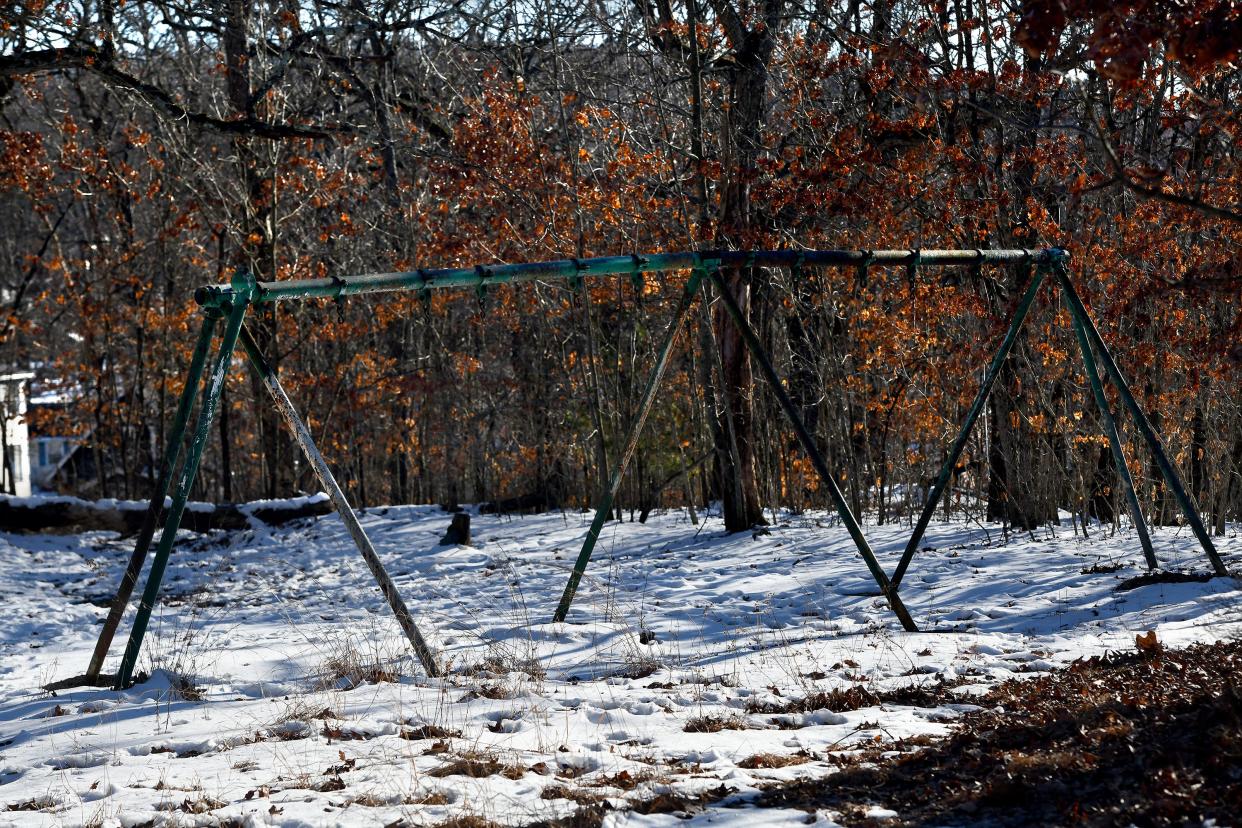 An old swing set (with no swings) still stands at Cookson Park.