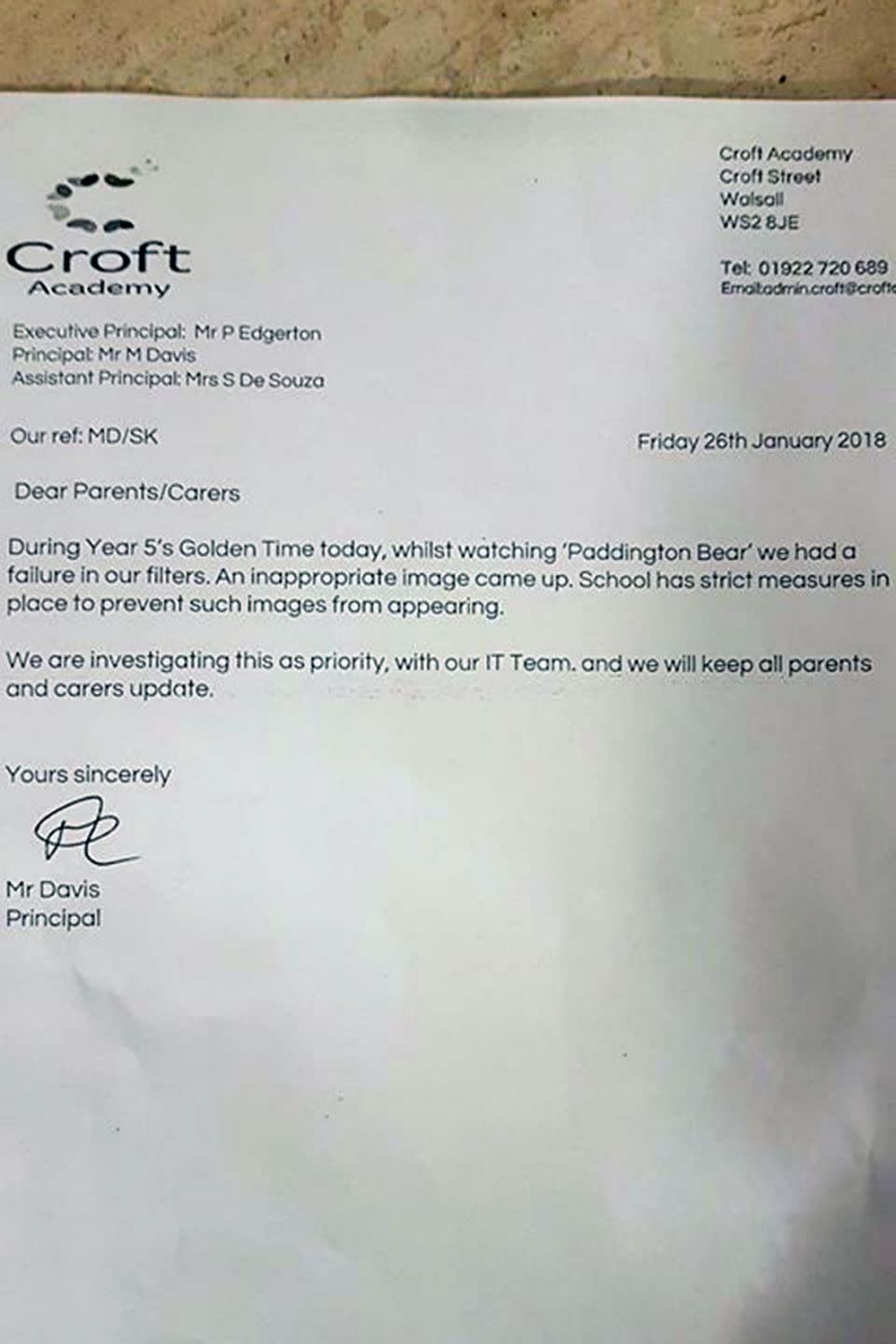 Parents have slammed the school after an explanatory letter was sent home. Photo: Caters