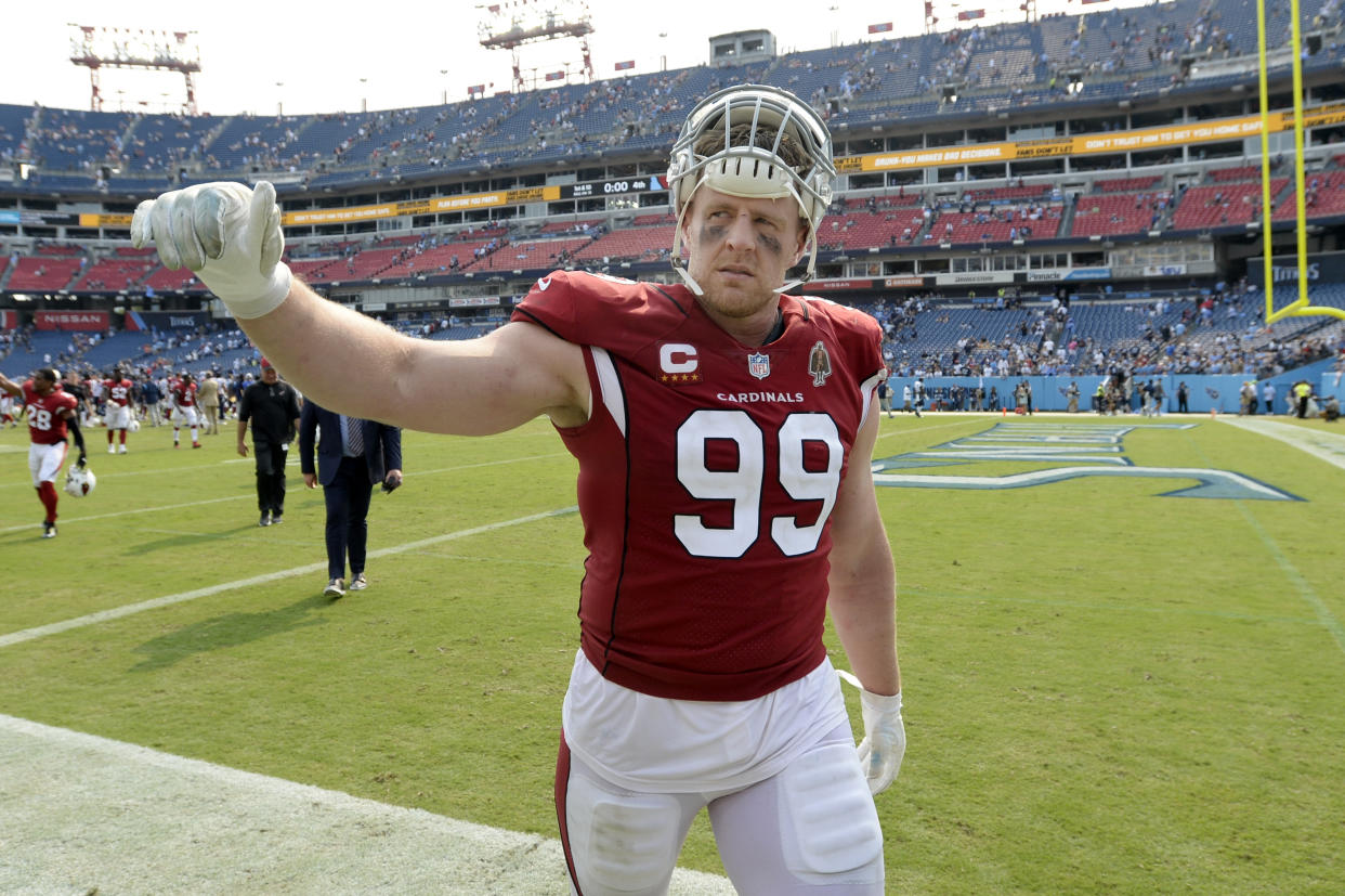 At his peak, J.J. Watt might have been better than any defensive player in NFL history. (AP Photo/Mark Zaleski)