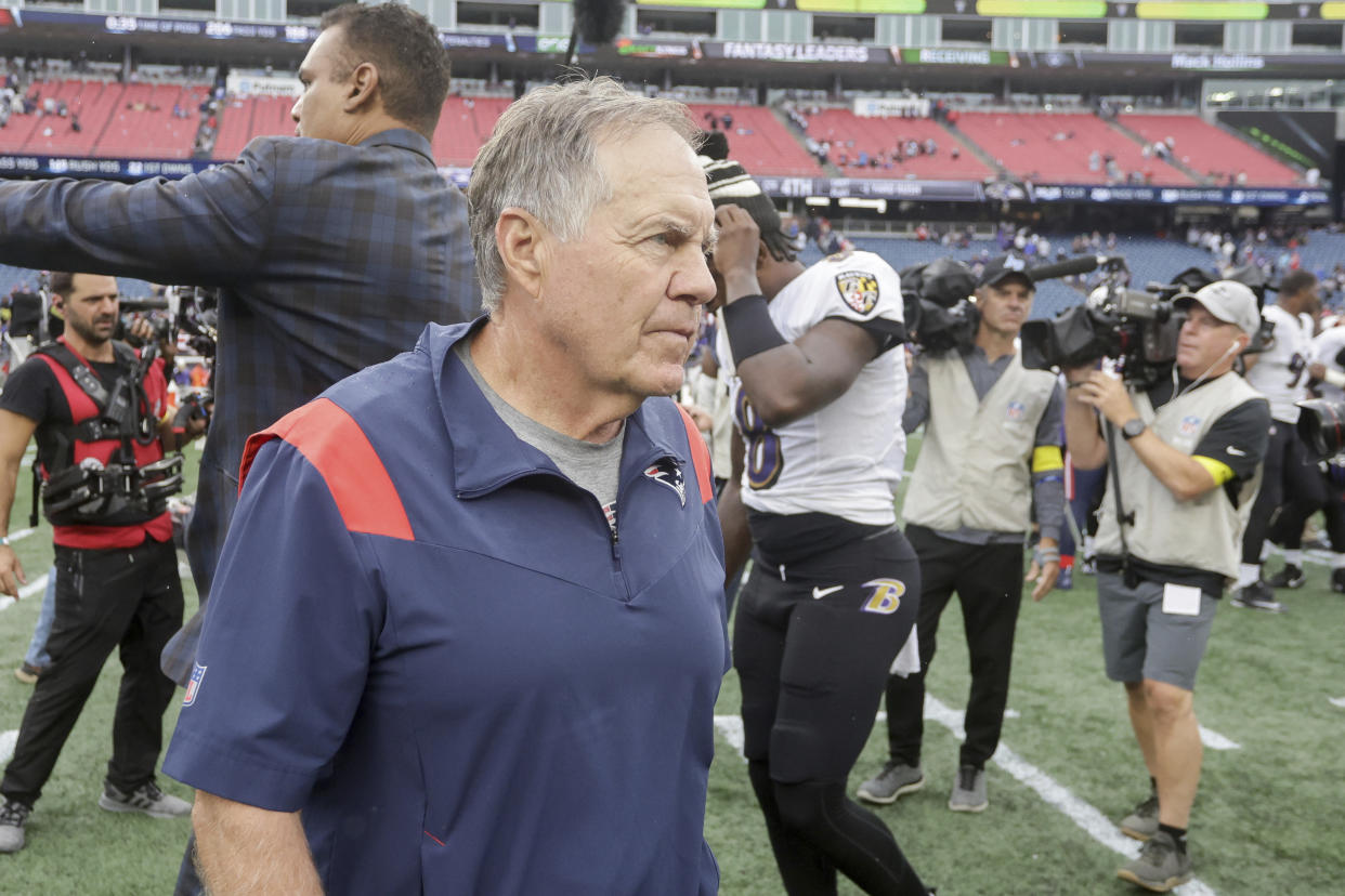 New England Patriots coach Bill Belichick didn't give much of an update on Mac Jones. (AP Photo/Stew Milne)