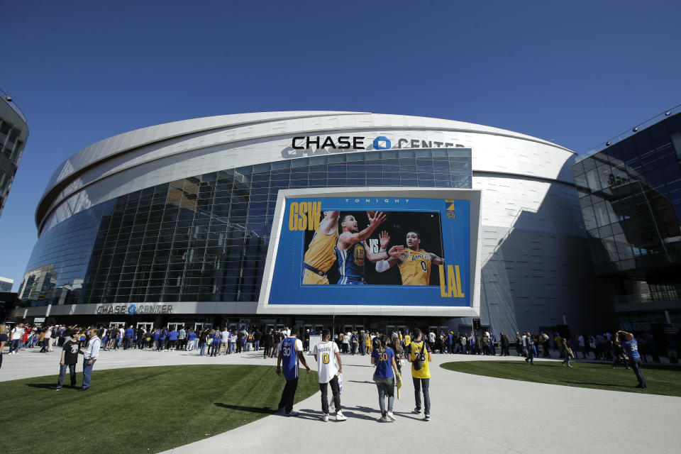 The Warriors will play Thursday's home game against the Nets with no fans in attendance. (AP Photo/Jeff Chiu)