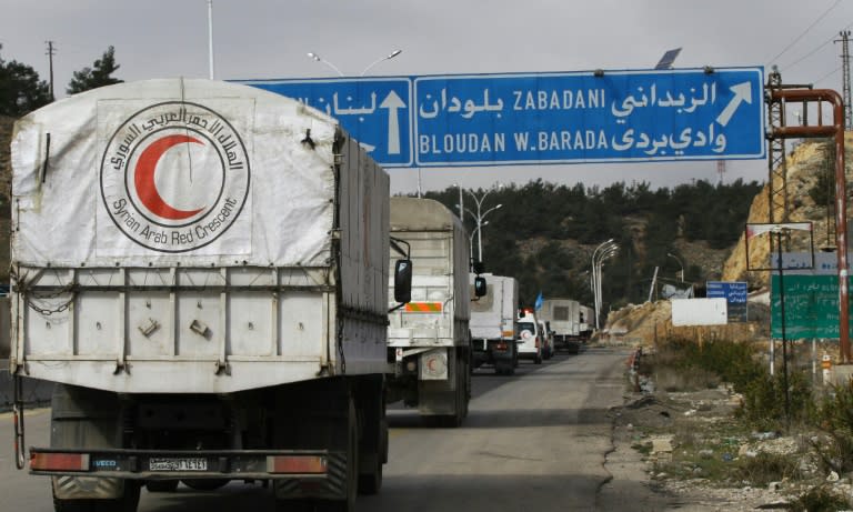 Syria's Red Crescent delivered aid to the besieged rebel-held town of Madaya, on January 14, 2016