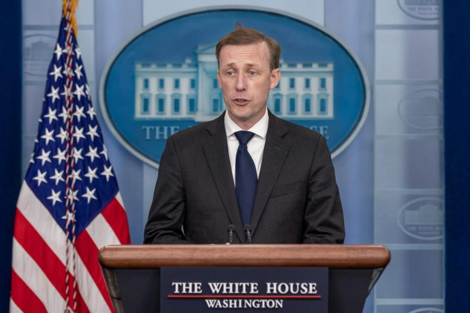 National Security Advisor Jake Sullivan speaks to the press at the White House on November 10, 2022 in Washington, DC. (Photo by Tasos Katopodis/Getty Images)