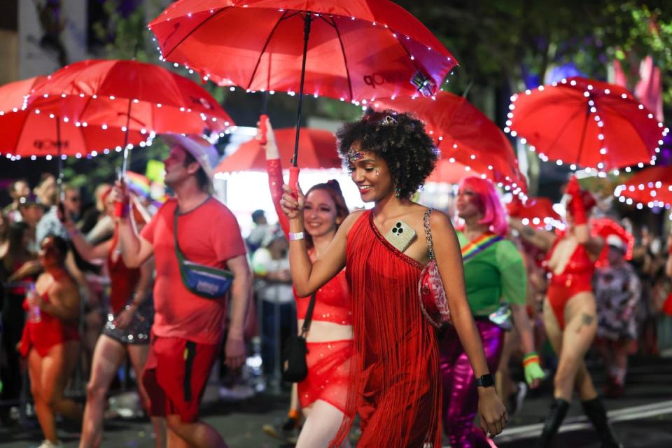 Participants take part in the 45th annual Gay and Lesbian Mardi Gras parade on Oxford Street in Sydney in February 2023 (EPA)