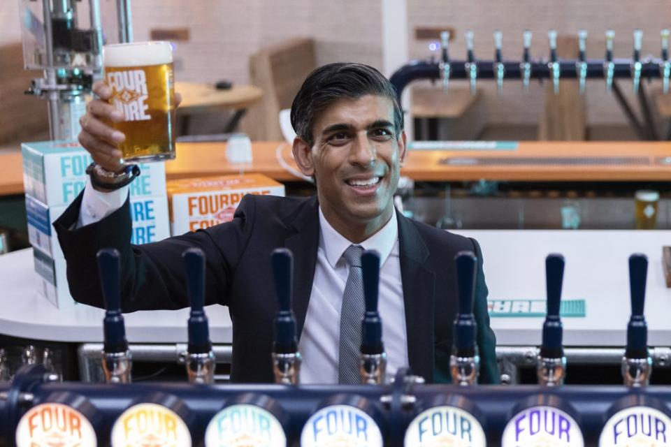 Chancellor of the Exchequer Rishi Sunak during a visit to Fourpure Brewery in Bermondsey, London, after he delivered his Budget (PA) (PA Wire)