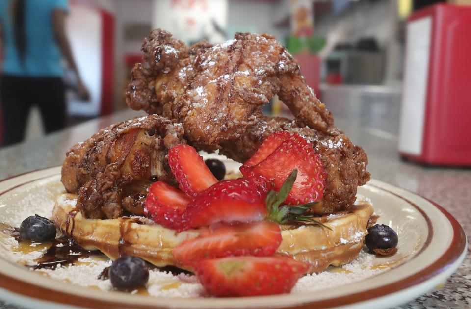 Pop's signature chicken and waffles entree.
