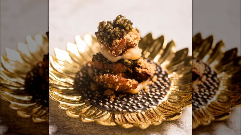 Sunflower dish with caviar