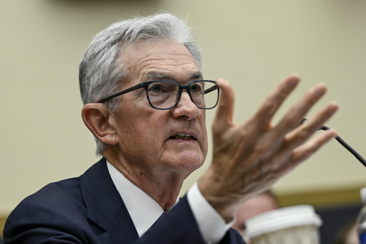 WASHINGTON DC, UNITED STATES - MARCH 6: Jerome Powell, Chairman of the U.S. Federal Reserve, makes a speech during the House Financial Services Committee hearing at the Rayburn House Office Building in Washington DC, United States on March 6, 2024. (Photo by Celal Gunes/Anadolu via Getty Images)