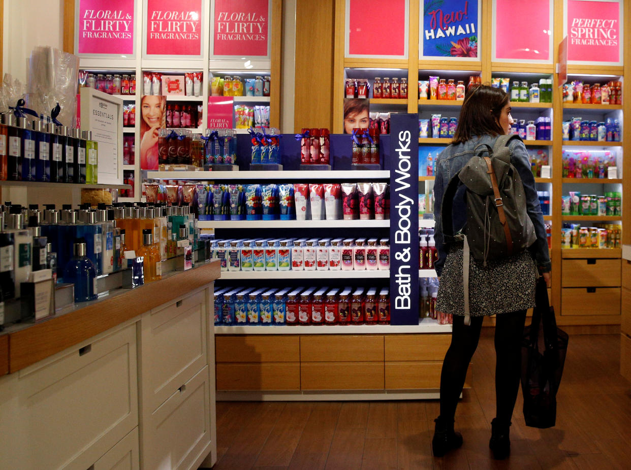 A customer shops in an L Brands Inc., Bath & Body Works retail store in Manhattan, New York, U.S., May 13, 2016.  REUTERS/Brendan McDermid