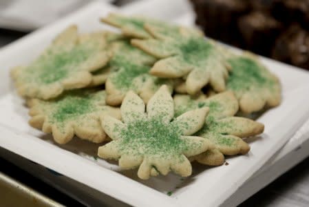 FILE PHOTO: Cookies shaped like marijuana leafs are pictured at the Cannabis Carnivalus 4/20 event in Seattle, Washington April 20, 2014.  REUTERS/Jason Redmond