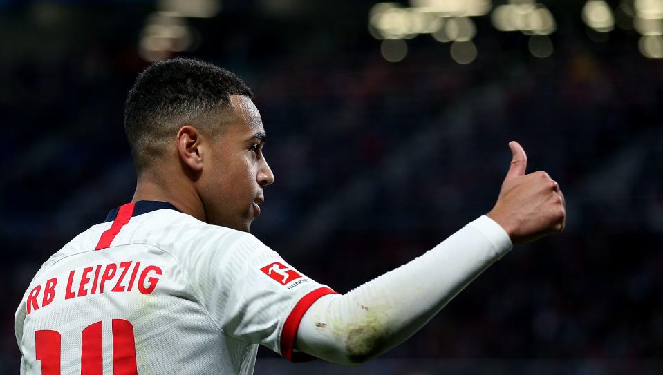 Leipzig's US midfielder Tyler Adams reacts during the German first division Bundesliga football match RB Leipzig v  FC Augsburg in Leipzig, eastern Germany, on December 21, 2019. (Photo by Ronny Hartmann / AFP) / DFL REGULATIONS PROHIBIT ANY USE OF PHOTOGRAPHS AS IMAGE SEQUENCES AND/OR QUASI-VIDEO (Photo by RONNY HARTMANN/AFP via Getty Images)