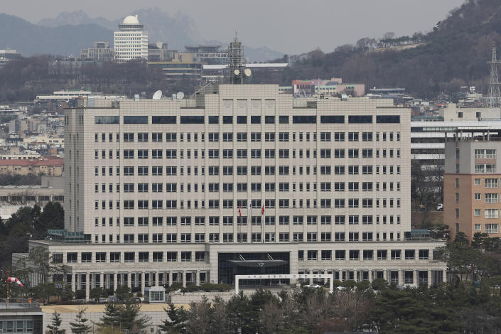 FILE - A building of the Defense Ministry which will be used as the country's new presidential office, is seen in Seoul, South Korea on March 21, 2022. Yoon takes office as South Korea’s president on Tuesday, May 9, 2022, facing a tougher mix of foreign policy and domestic challenges than other recent South Korean leaders encountered at the start of their presidencies. (Im Hun-jung/Yonhap via AP, File)