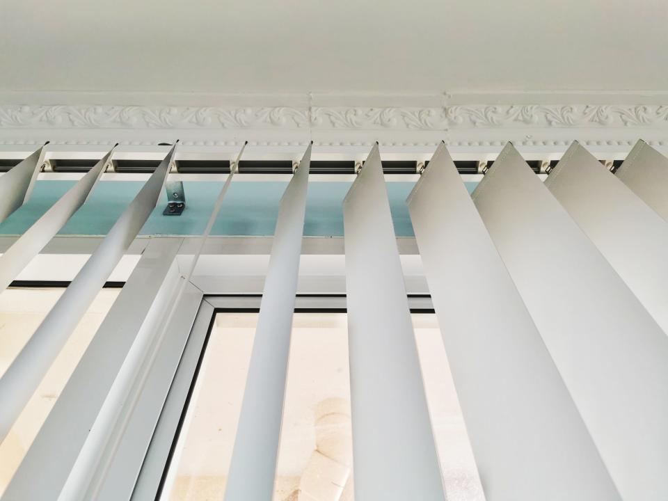 A view of vertical plastic blinds