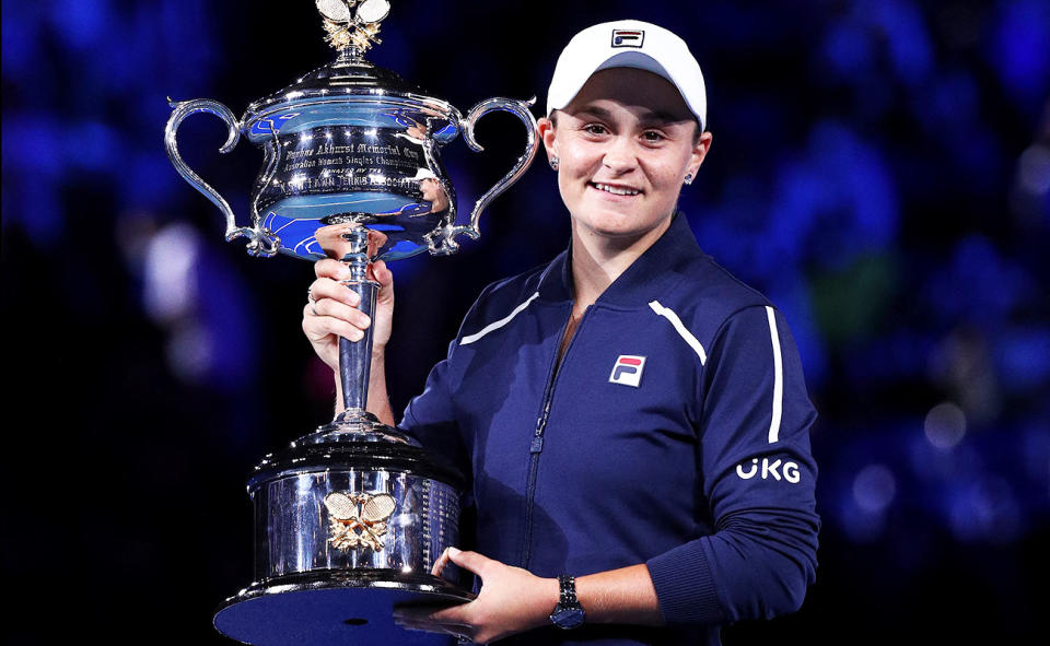 Ash Barty, pictured here with the trophy after winning the Australian Open in 2022.