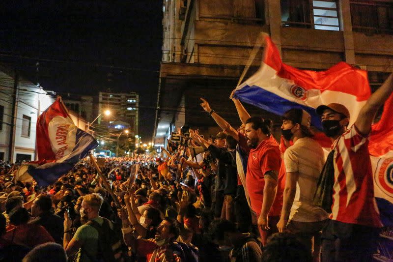 Paraguayans protest against President Mario Abdo Benitez's health policies in Asuncion