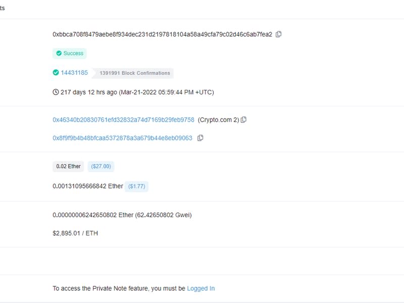 One of the two ether donations to Celsius wallet after its Tweet soliciting for Ukraine (Etherscan)