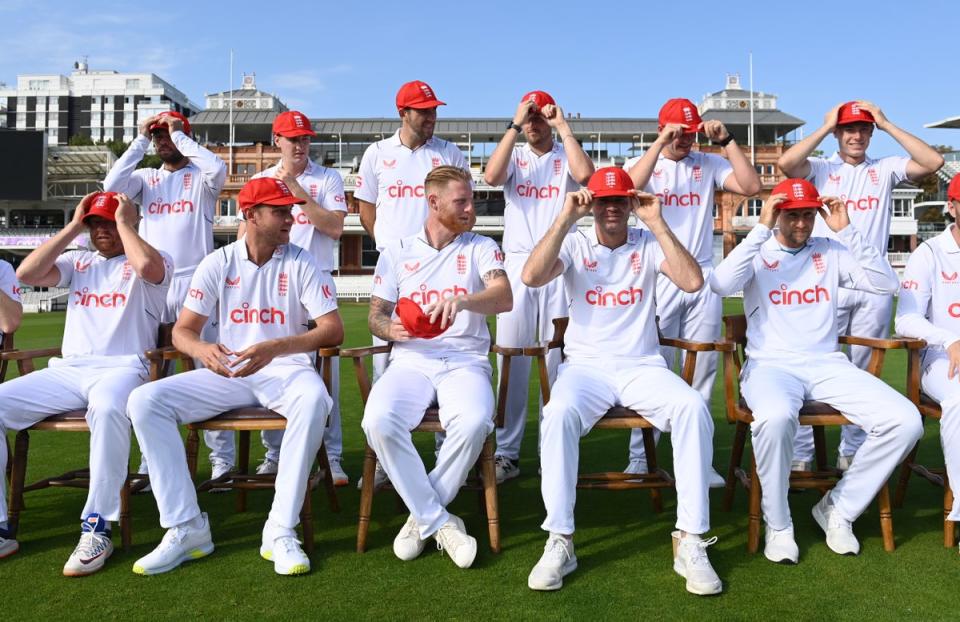 The England players wearing their 'Red for Ruth’ caps (Getty Images)