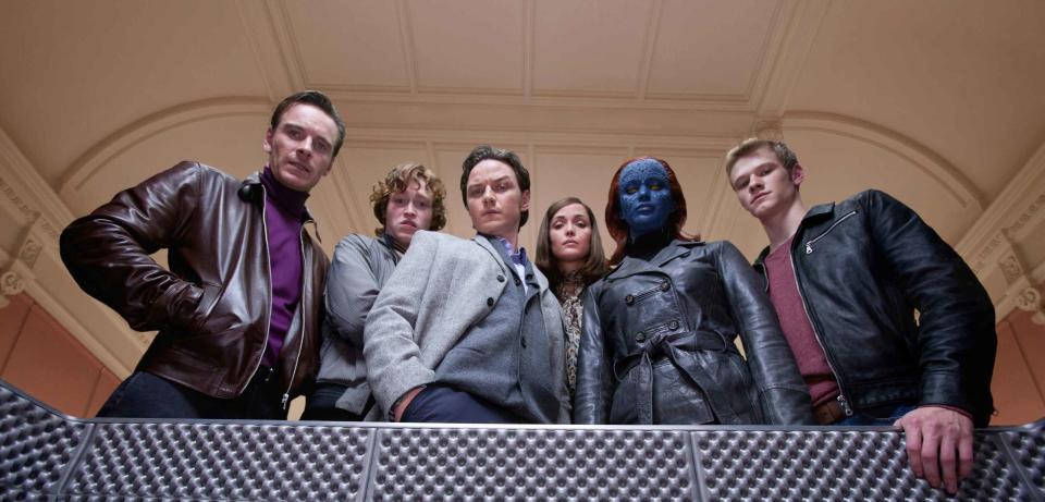 As the shapeshifting blue Mystique, Jennifer Lawrence (second from right) was a main attraction of "X-Men: First Class" alongside Michael Fassbender, Caleb Landry Jones, James McAvoy, Rose Byrne and Lucas Till.