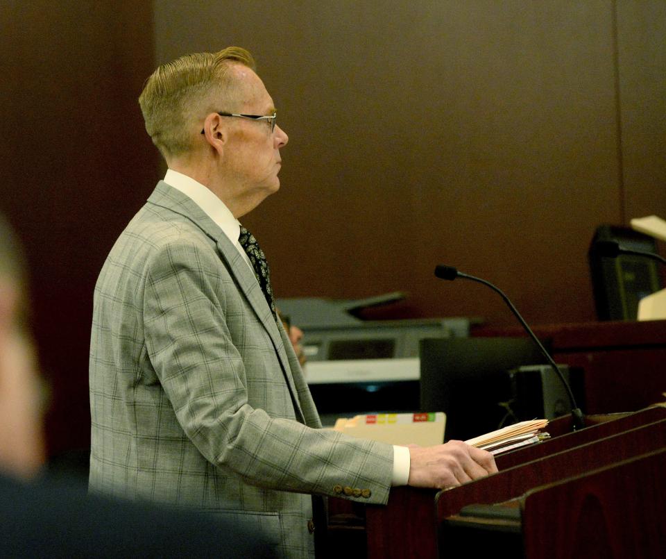 Scott Hanken, the attorney for defendant Peggy Jill Finley, appears in court at a preliminary hearing for his client Jan. 19, 2023 in Sangamon County court.