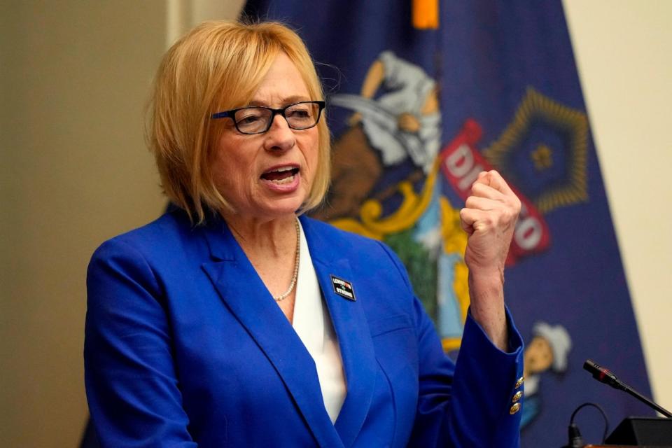 PHOTO: Maine's Democratic Gov. Janet Mills delivers her State of the State address, Jan. 30, 2024, at the State House in Augusta, Maine. (Robert F. Bukaty/AP)