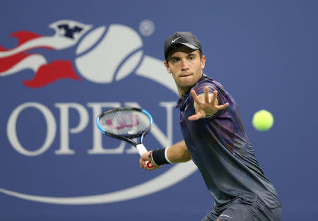 FILE PHOTO: Aug 30, 2017; New York, NY, USA; Borna Coric of Croatia returns a shot to Alexander Zverev of Germany on day three of the U.S. Open tennis tournament at USTA Billie Jean King National Tennis Center. Jerry Lai-USA TODAY Sports/File Photo