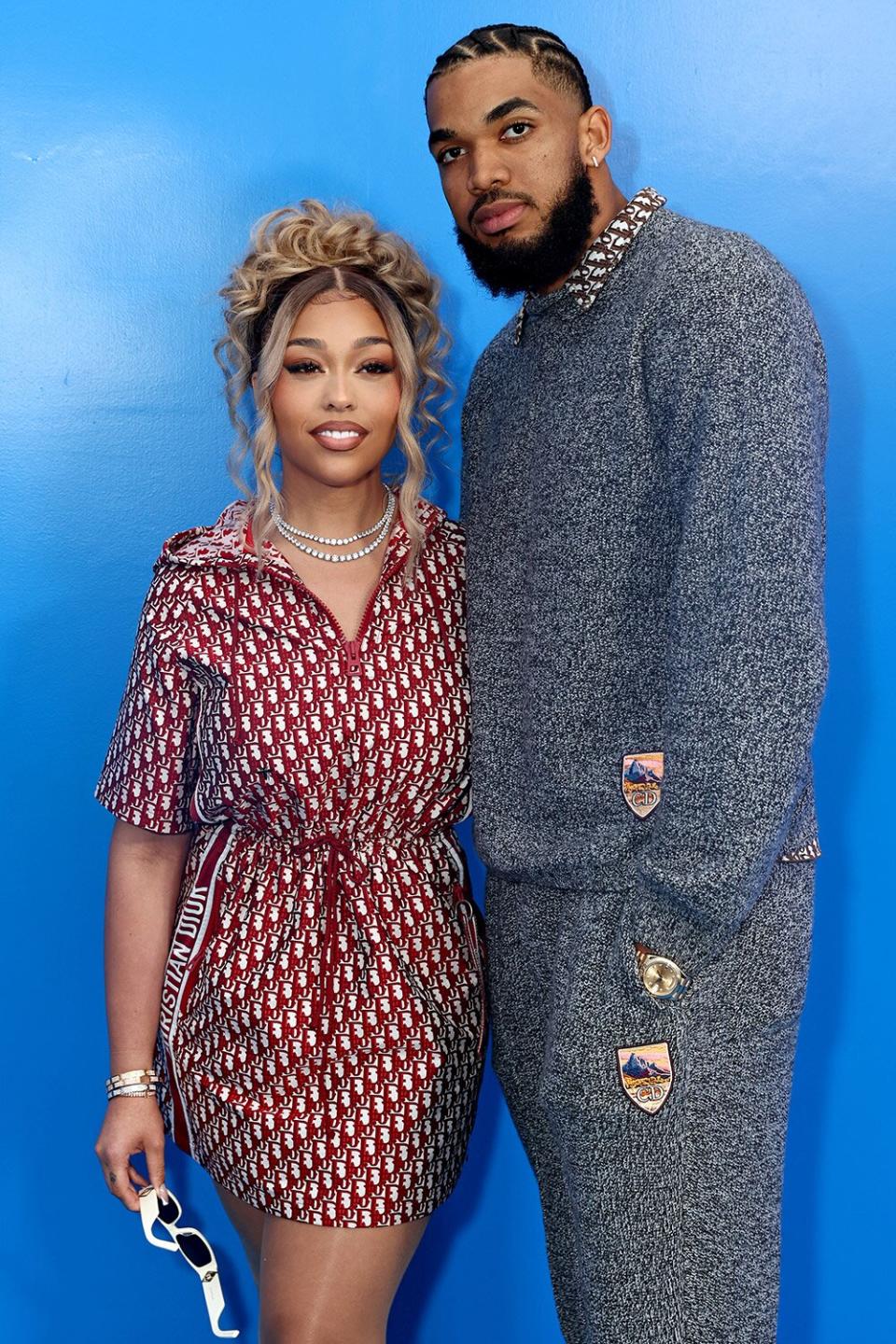 LOS ANGELES, CALIFORNIA - MAY 19: Jordyn Woods and Karl-Anthony Towns attend the Dior Men's Spring/Summer 2023 Collection on May 19, 2022 in Los Angeles, California. (Photo by Gregg DeGuire/FilmMagic)