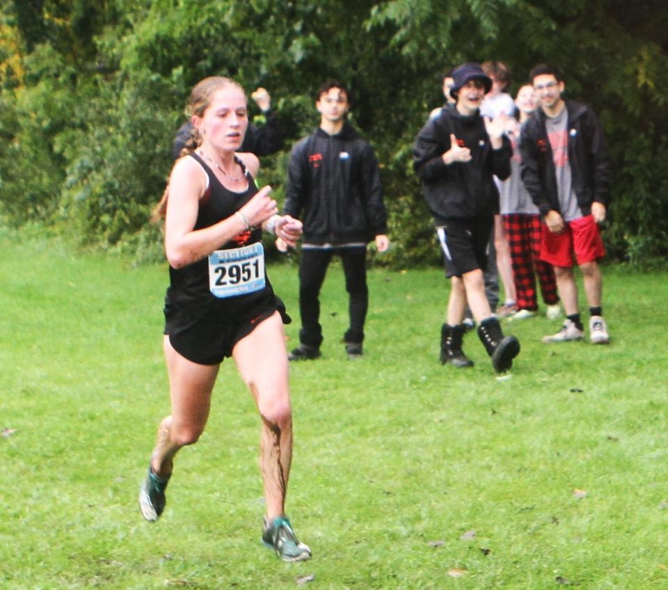 Pawling's Joslyn Walsh heads to the finish of the Dan Purdy Memorial Cross-Country Invitational Sept. 20, 2023 at Pawling High.