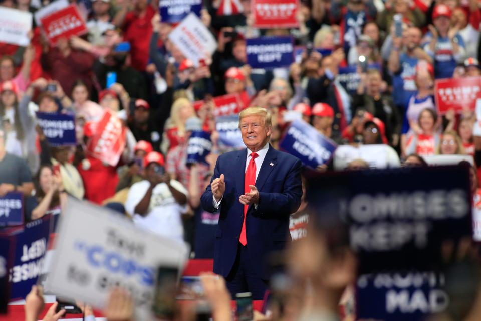 President Donald Trump at his rally Monday in Charlotte.