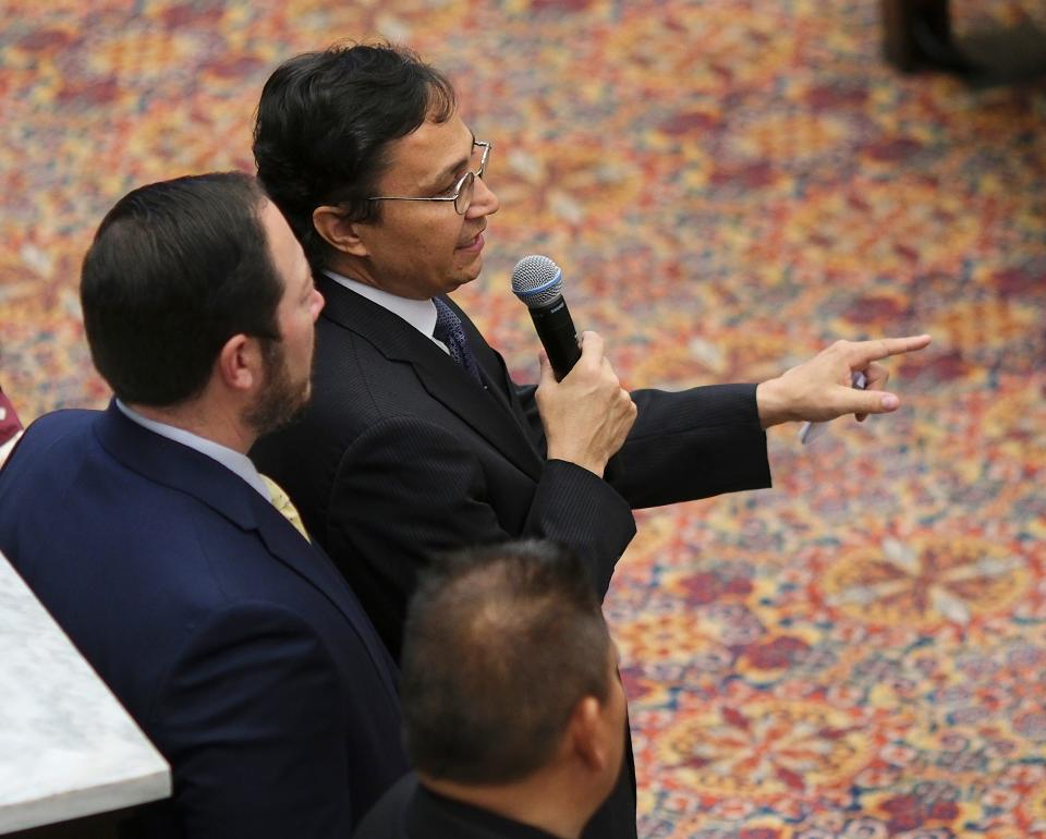 Cherokee Nation Principal Chief Chuck Hoskin Jr. speaks Tuesday, Feb. 21, 2023, to members of the Oklahoma Senate.