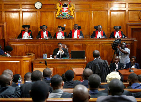 Judges sit in court as President Uhuru Kenyatta's election win was declared invalid in Nairobi, Kenya, September 1, 2017. REUTERS/Baz Ratner