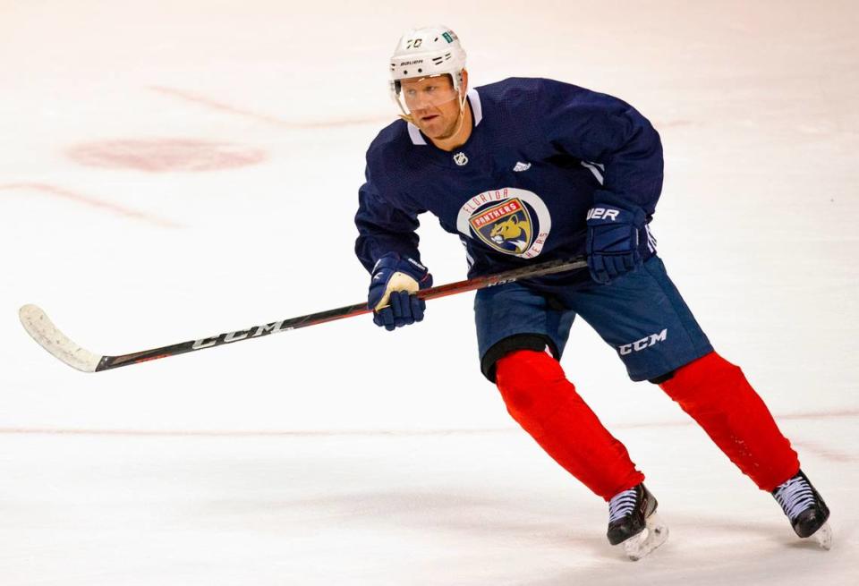 Florida Panthers right wing Patric Hornqvist (70) skates during training camp in preparation for the 2021 NHL season at the BB&T Center on Sunday, January 10, 2021 in Sunrise.